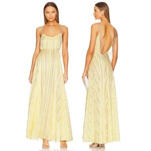 Love Shack Fancy Darralis Crystal Embellished Striped Satin Maxi Dress in Yellow